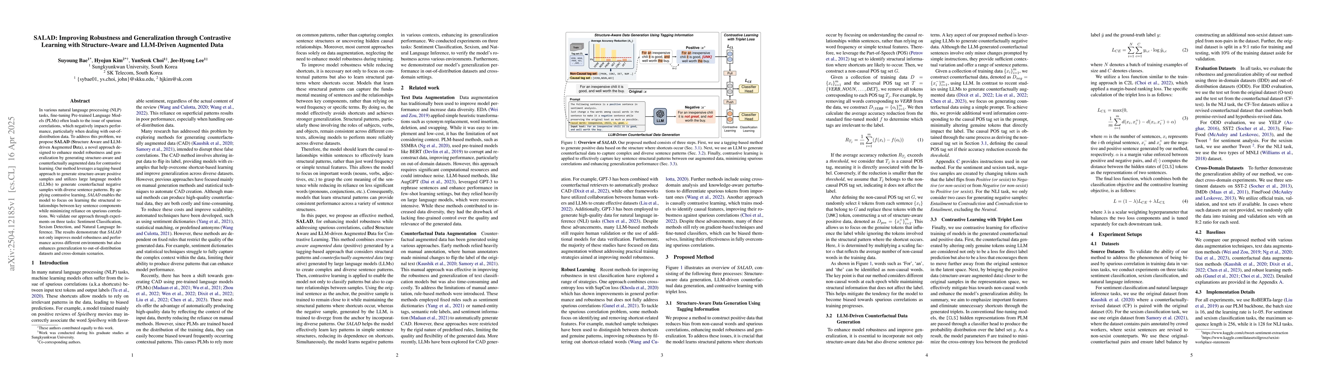 Thumbnail for SALAD: Improving Robustness and Generalization through Contrastive
  Learning with Structure-Aware and LLM-Driven Augmented Data