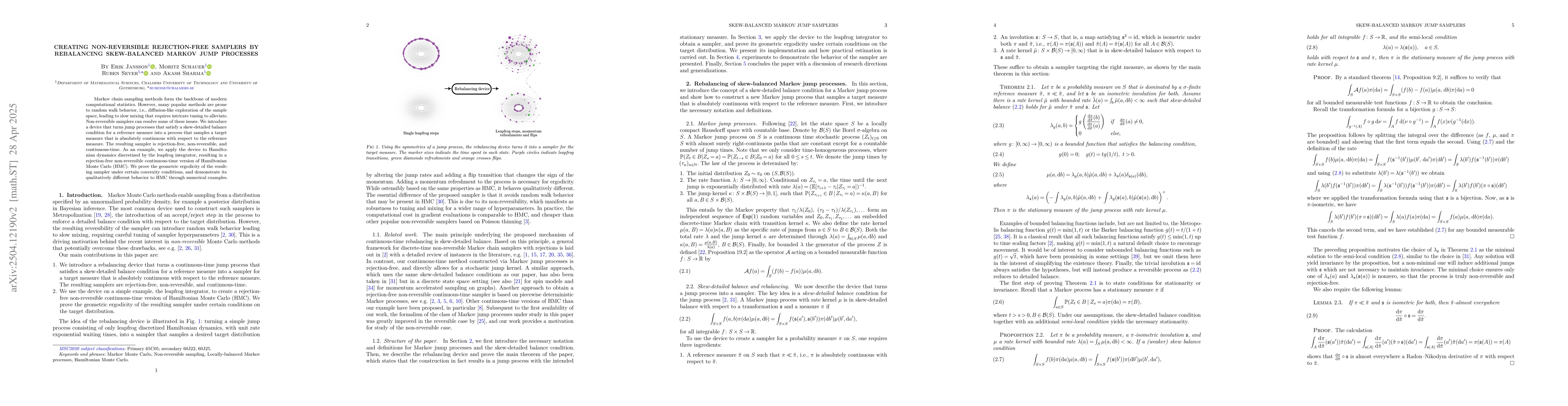 Thumbnail for Creating non-reversible rejection-free samplers by rebalancing
  skew-balanced Markov jump processes