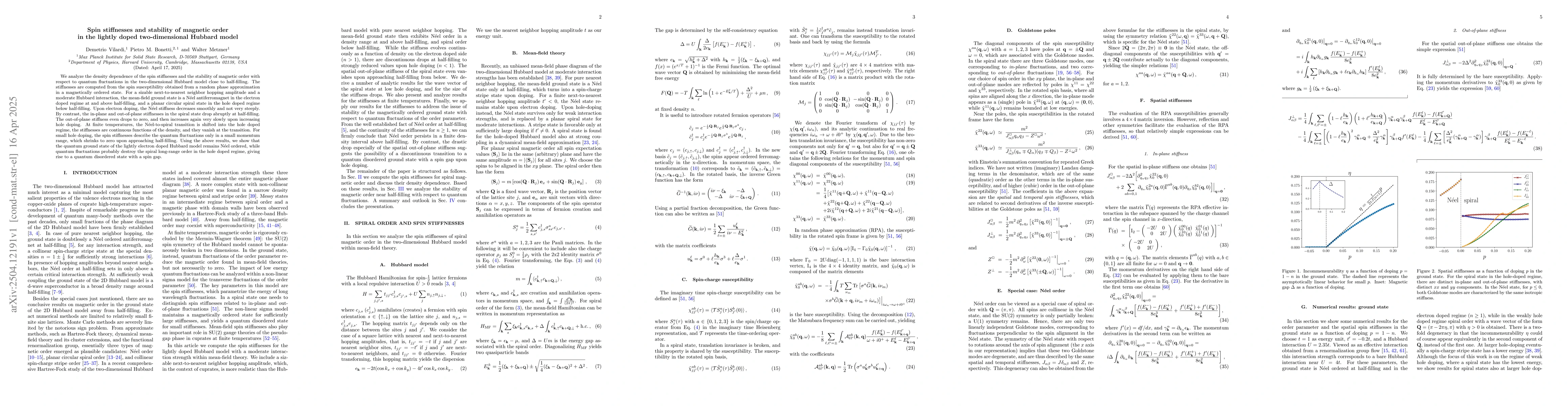 Thumbnail for Spin stiffnesses and stability of magnetic order in the lightly doped
  two-dimensional Hubbard model