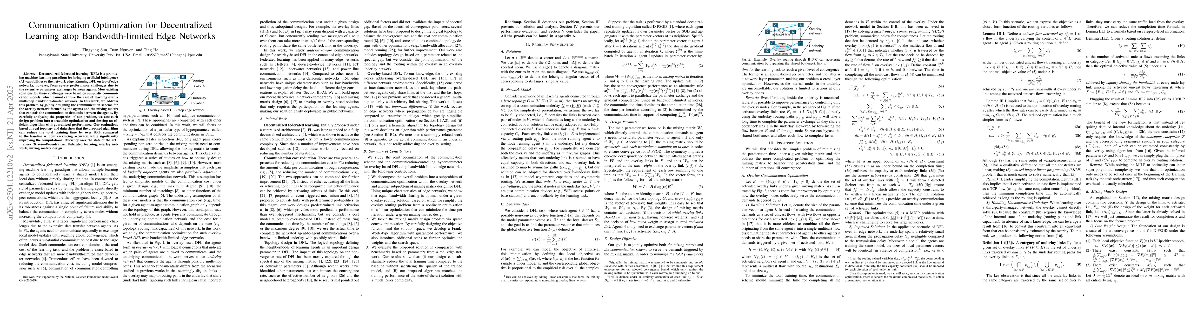 Thumbnail for Communication Optimization for Decentralized Learning atop
  Bandwidth-limited Edge Networks