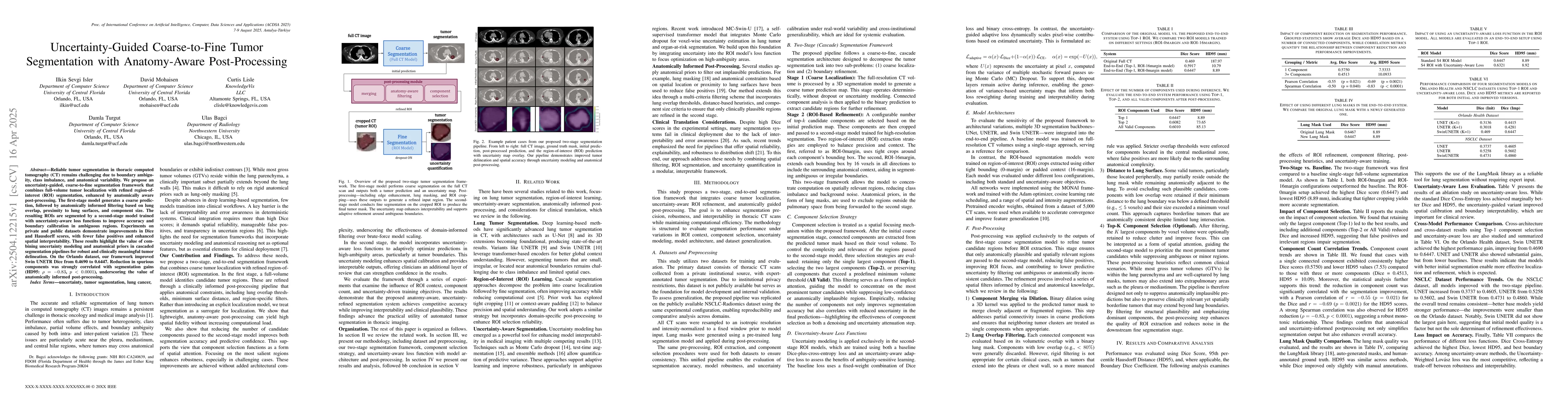 Thumbnail for Uncertainty-Guided Coarse-to-Fine Tumor Segmentation with Anatomy-Aware
  Post-Processing