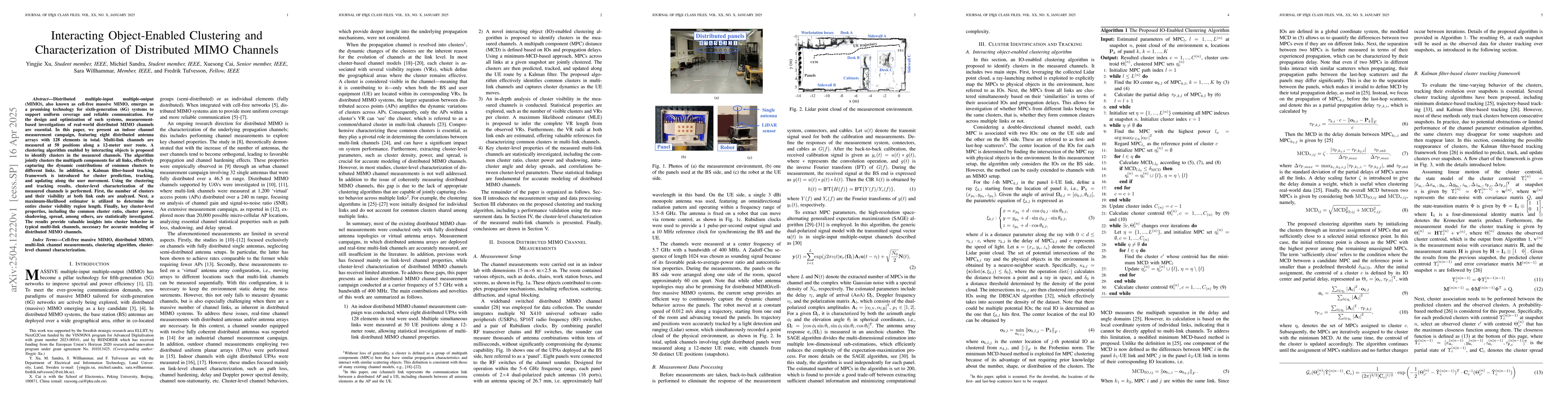 Thumbnail for Interacting Object-Enabled Clustering and Characterization of
  Distributed MIMO Channels