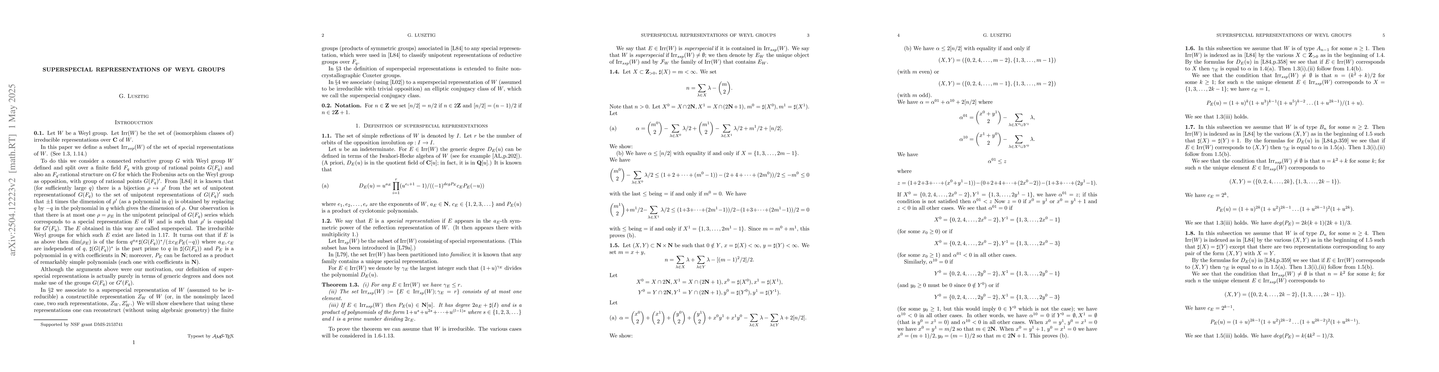 Thumbnail for Superspecial representations of Weyl groups