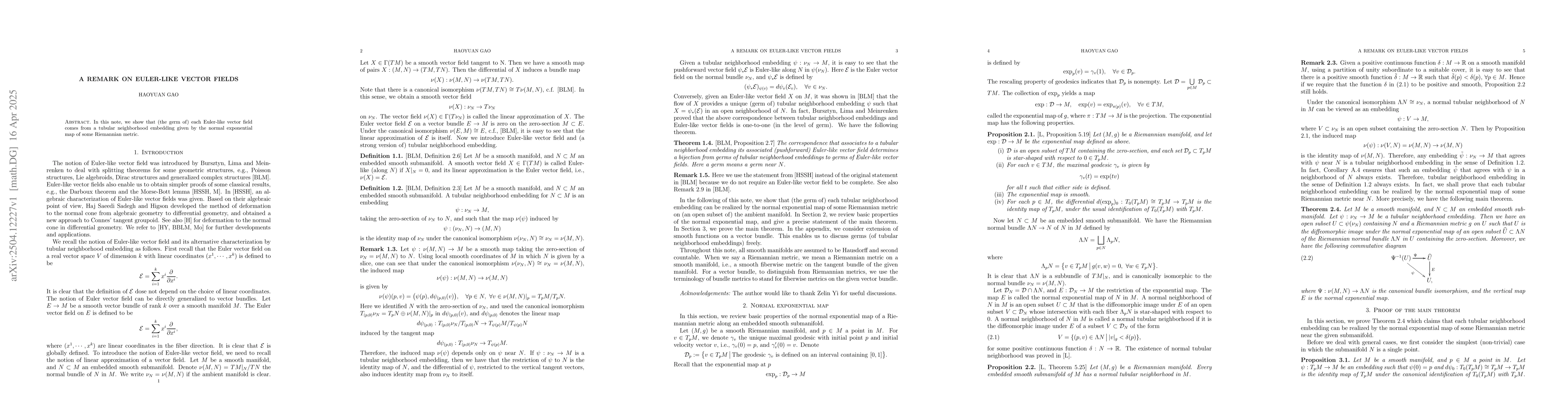 Thumbnail for A remark on Euler-like vector fields