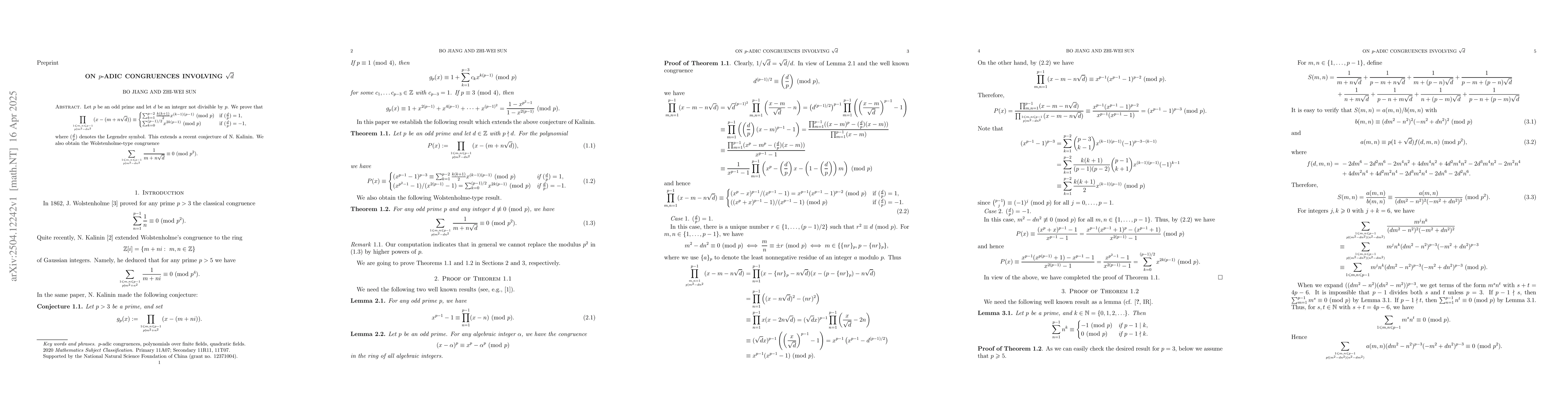 Thumbnail for On $p$-adic congruences involving $\sqrt d$