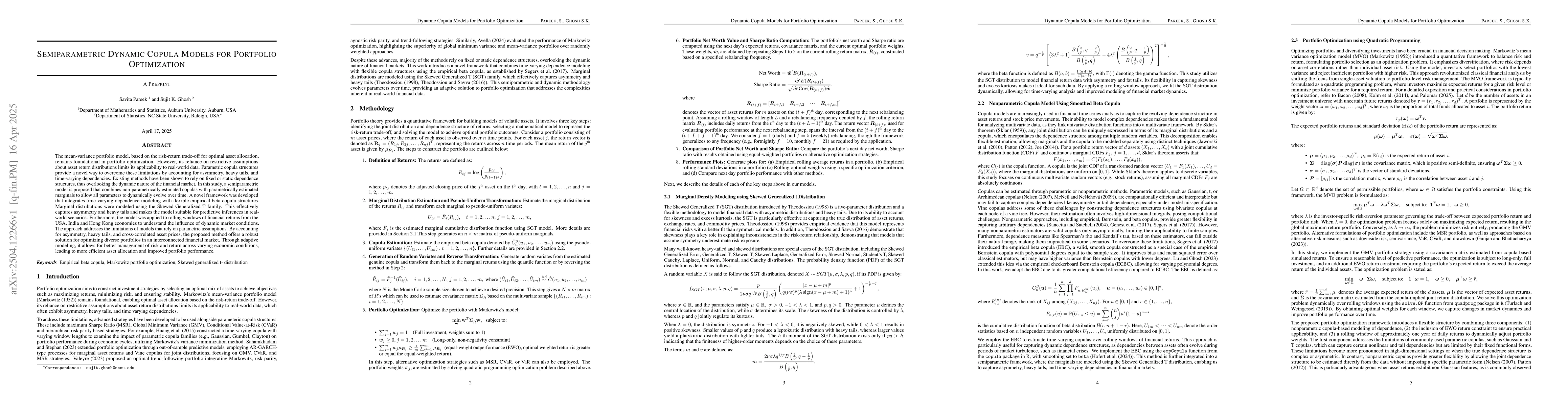 Thumbnail for Semiparametric Dynamic Copula Models for Portfolio Optimization