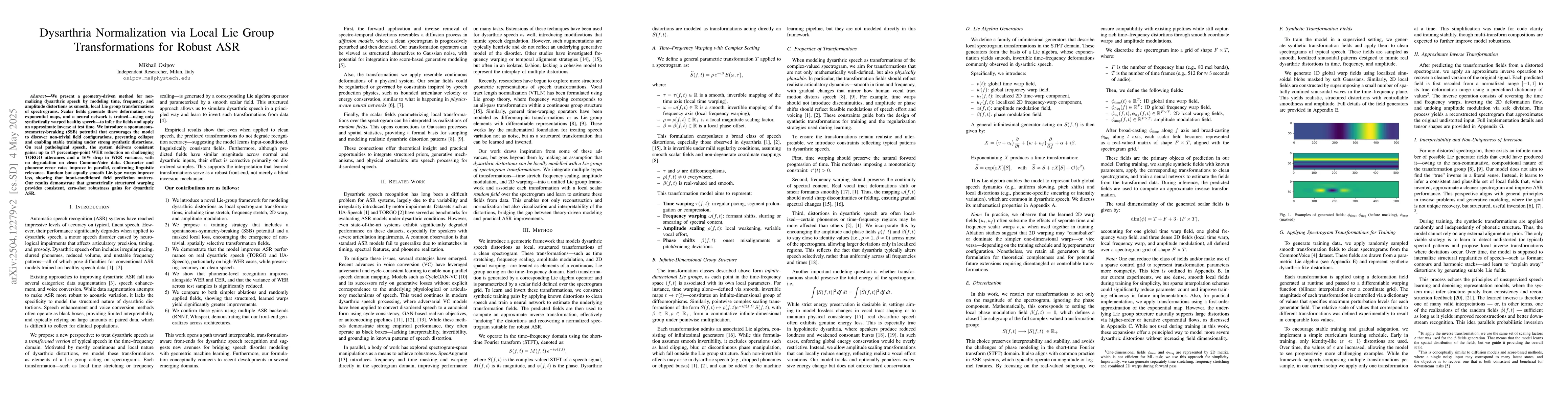 Thumbnail for Dysarthria Normalization via Local Lie Group Transformations for Robust
  ASR