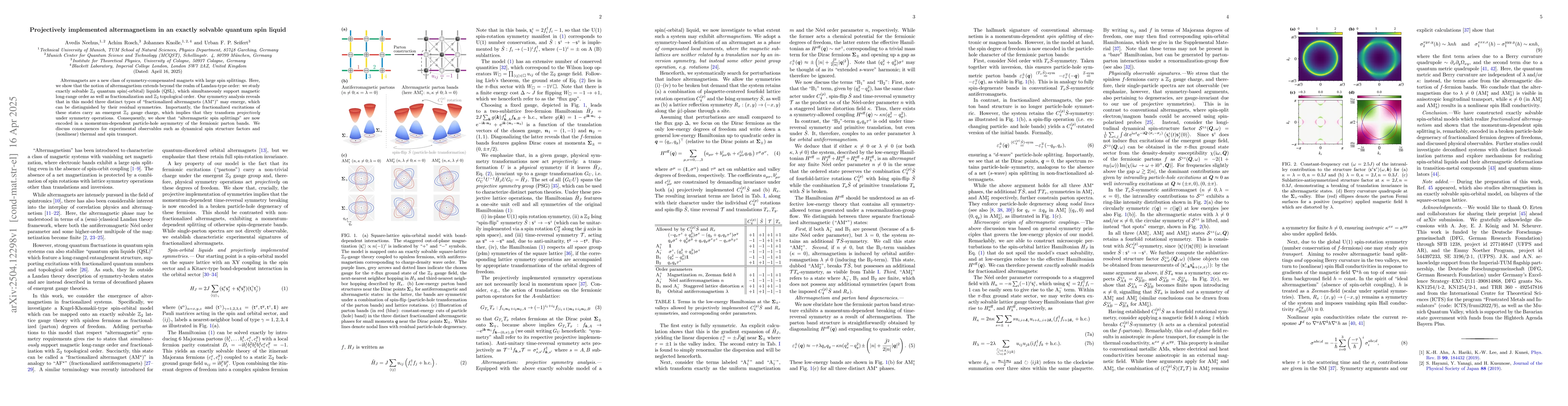 Thumbnail for Projectively implemented altermagnetism in an exactly solvable quantum
  spin liquid