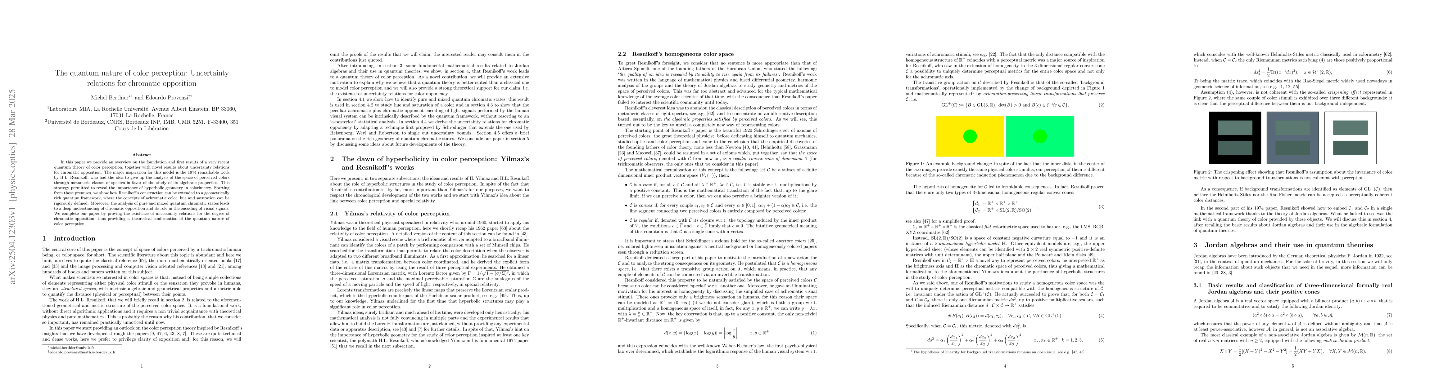 Thumbnail for The quantum nature of color perception: Uncertainty relations for
  chromatic opposition
