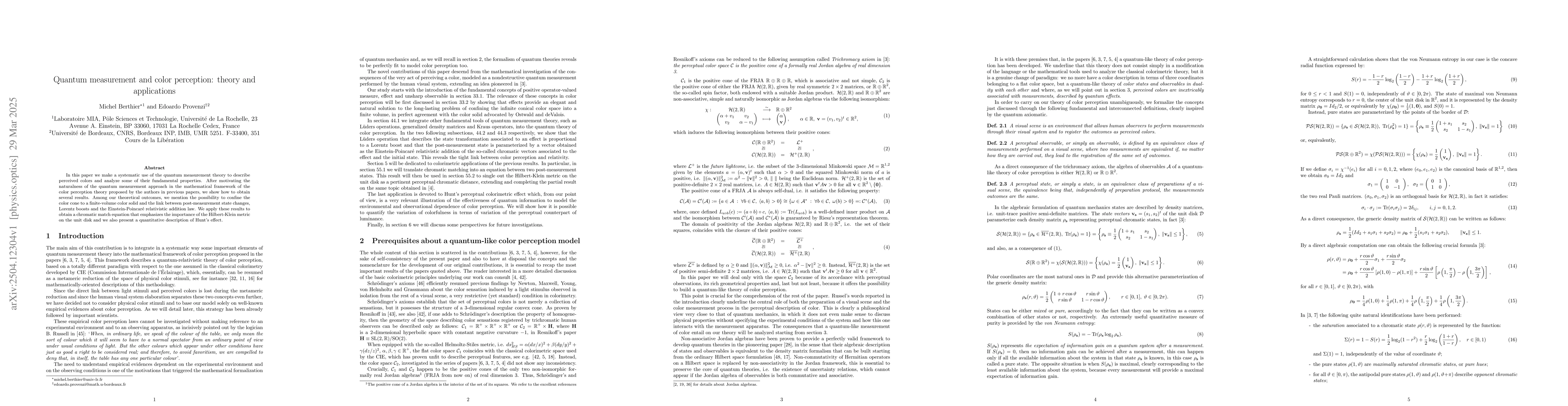 Thumbnail for Quantum measurement and color perception: theory and applications