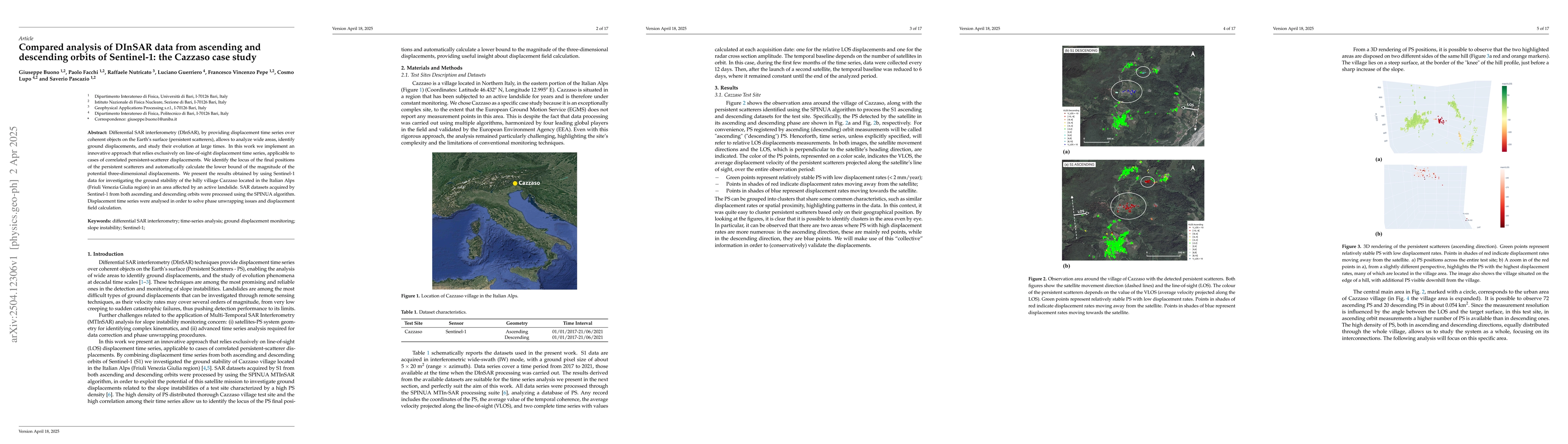 Thumbnail for Compared analysis of DInSAR data from ascending and descending orbits of
  Sentinel-1: the Cazzaso case study