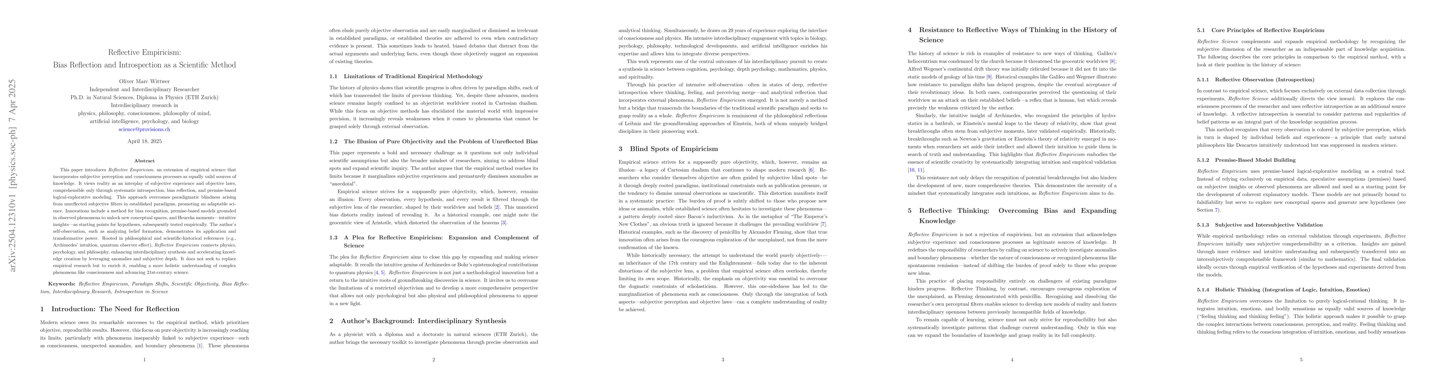 Thumbnail for Reflective Empiricism: Bias Reflection and Introspection as a Scientific
  Method
