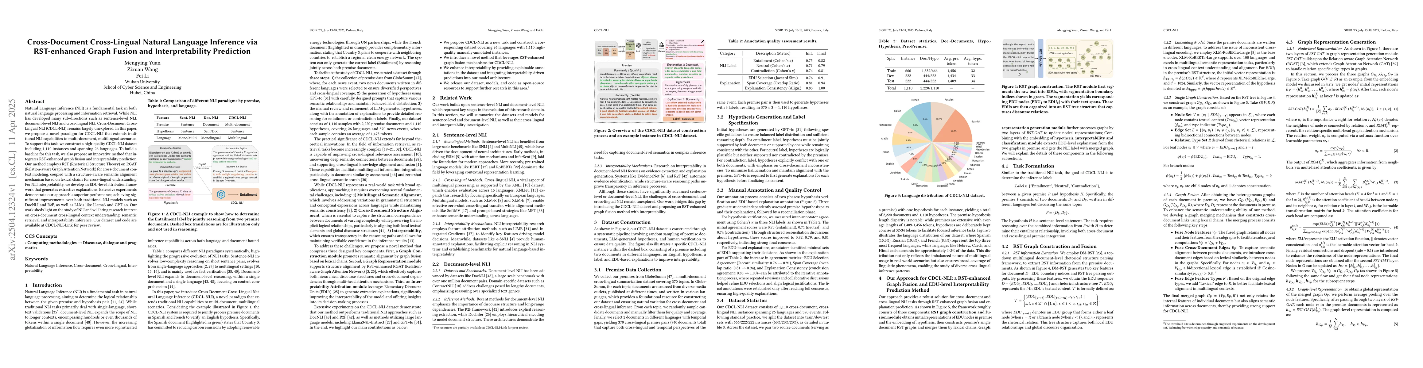 Thumbnail for Cross-Document Cross-Lingual Natural Language Inference via RST-enhanced
  Graph Fusion and Interpretability Prediction