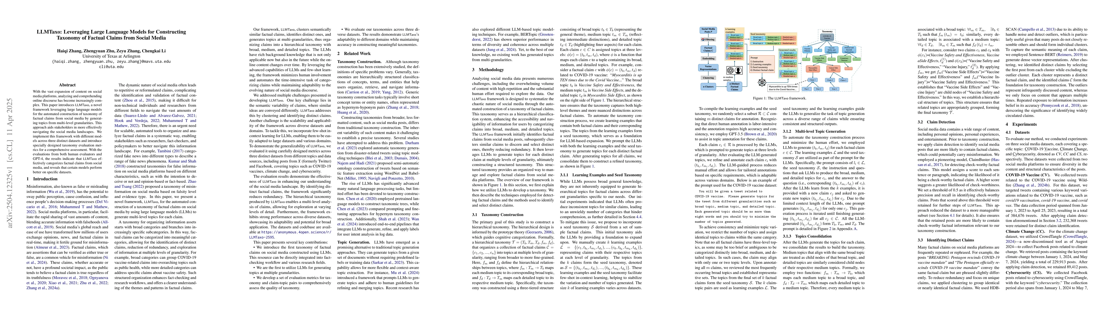 Thumbnail for LLMTaxo: Leveraging Large Language Models for Constructing Taxonomy of
  Factual Claims from Social Media
