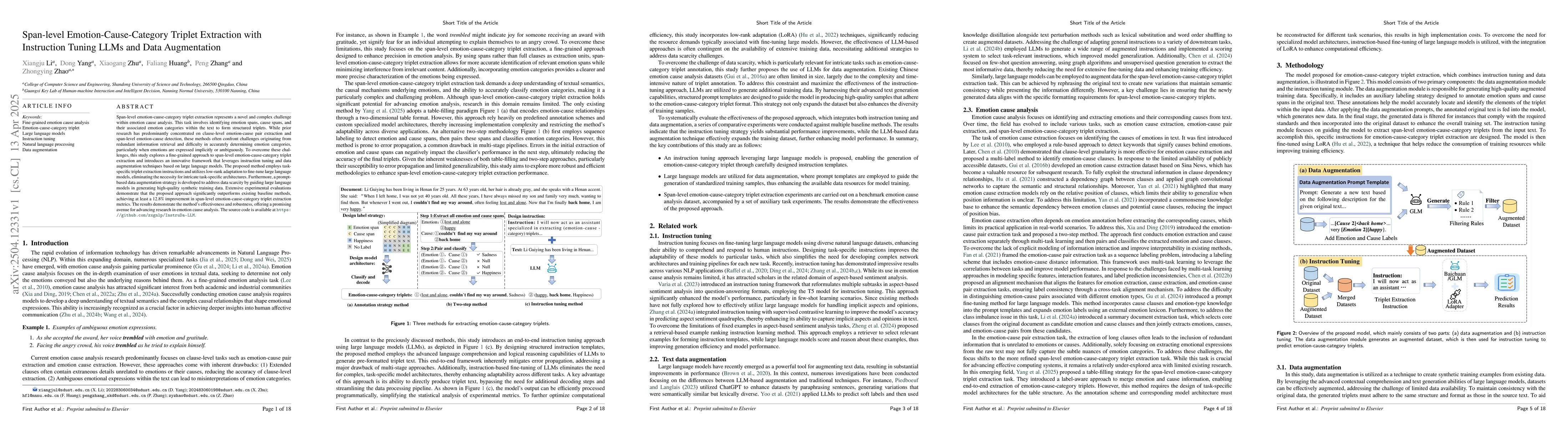 Thumbnail for Span-level Emotion-Cause-Category Triplet Extraction with Instruction
  Tuning LLMs and Data Augmentation
