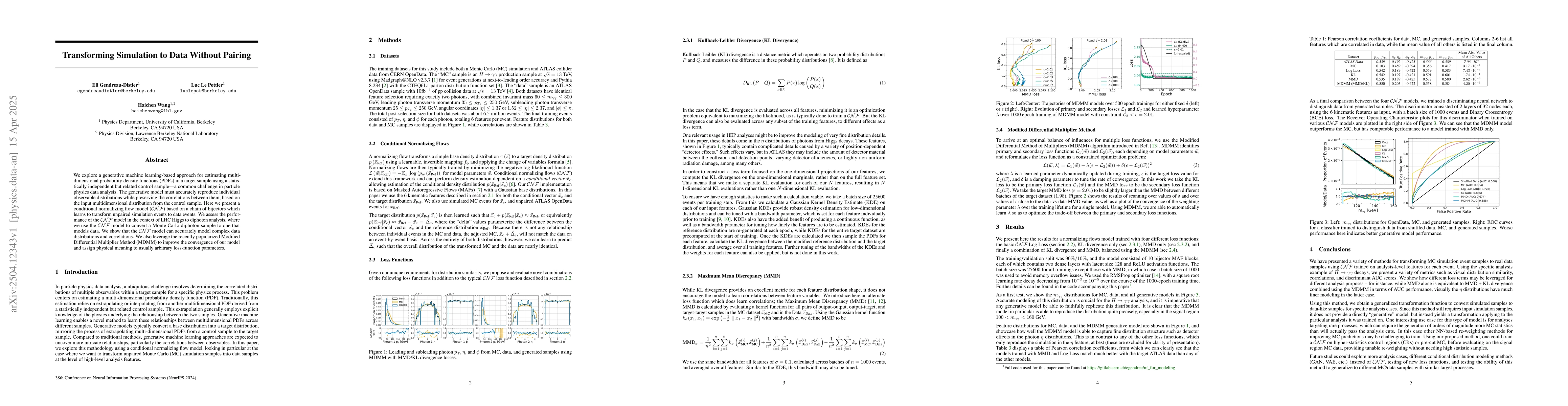 Thumbnail for Transforming Simulation to Data Without Pairing