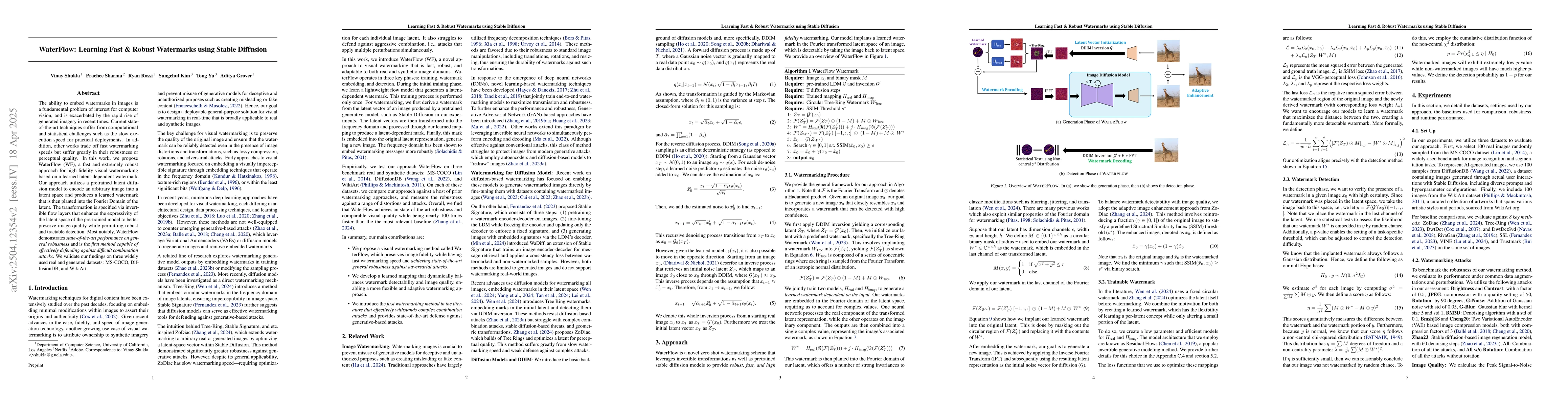 Thumbnail for WaterFlow: Learning Fast & Robust Watermarks using Stable Diffusion