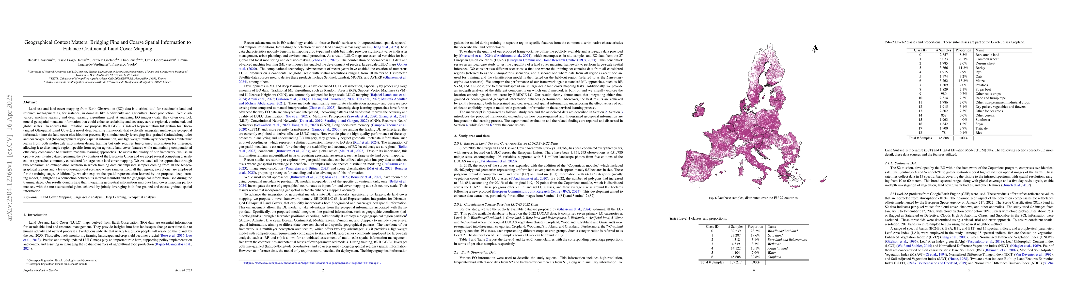 Thumbnail for Geographical Context Matters: Bridging Fine and Coarse Spatial
  Information to Enhance Continental Land Cover Mapping