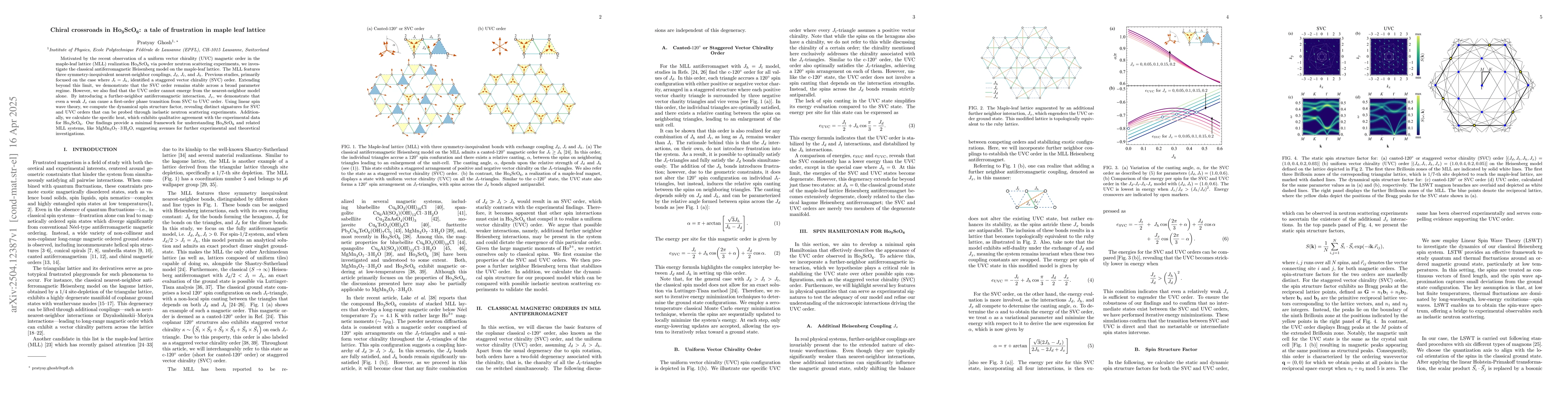 Thumbnail for Chiral crossroads in $\mathrm{Ho_3ScO_6}$: a tale of frustration in
  maple leaf lattice