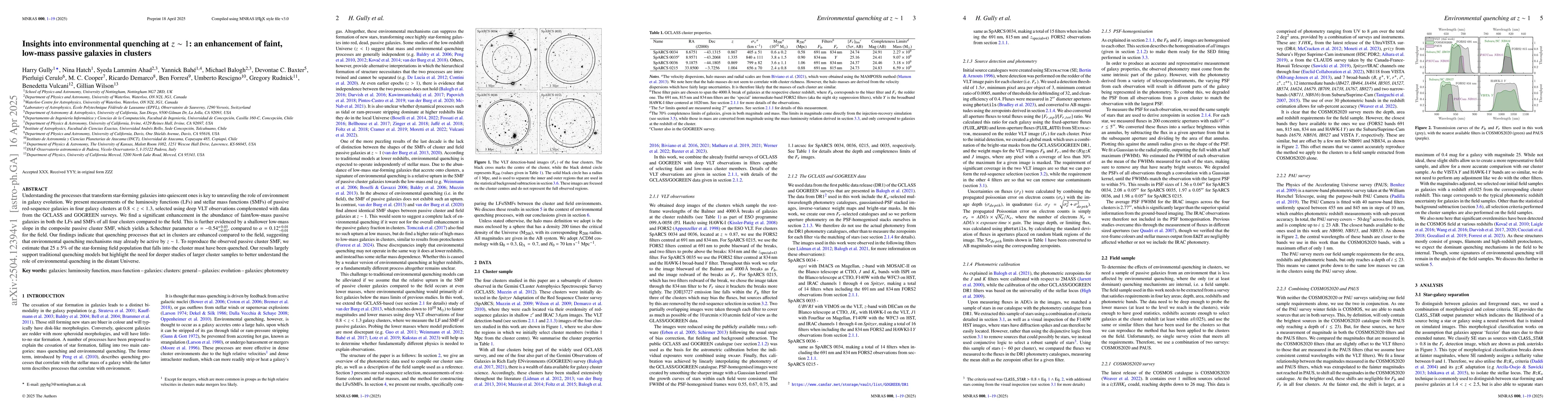 Thumbnail for Insights into environmental quenching at $z\sim1$: an enhancement of
  faint, low-mass passive galaxies in clusters