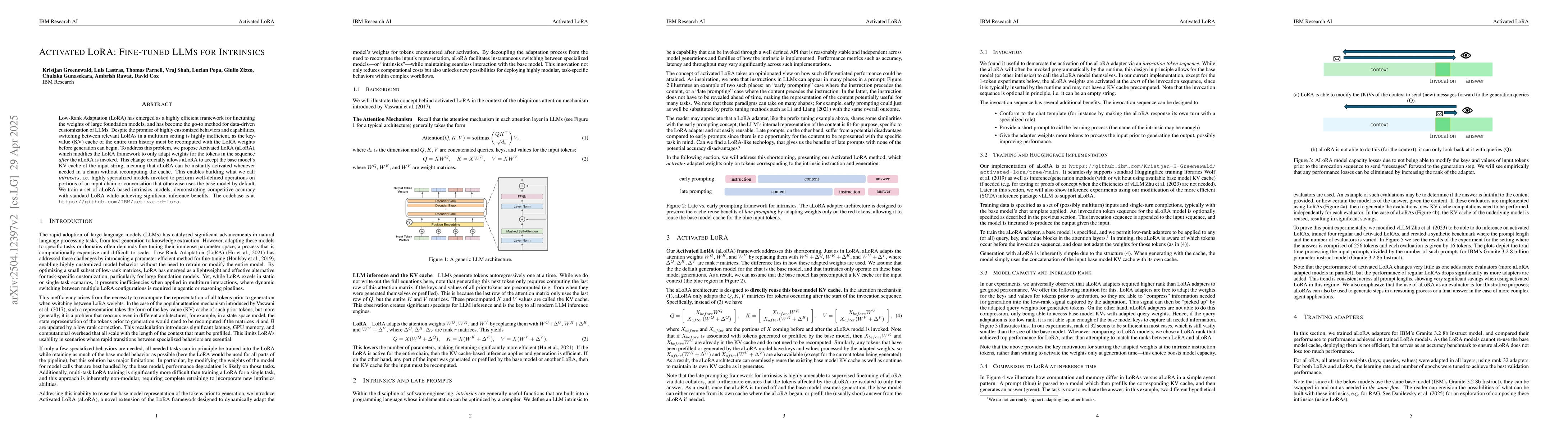 Thumbnail for Activated LoRA: Fine-tuned LLMs for Intrinsics