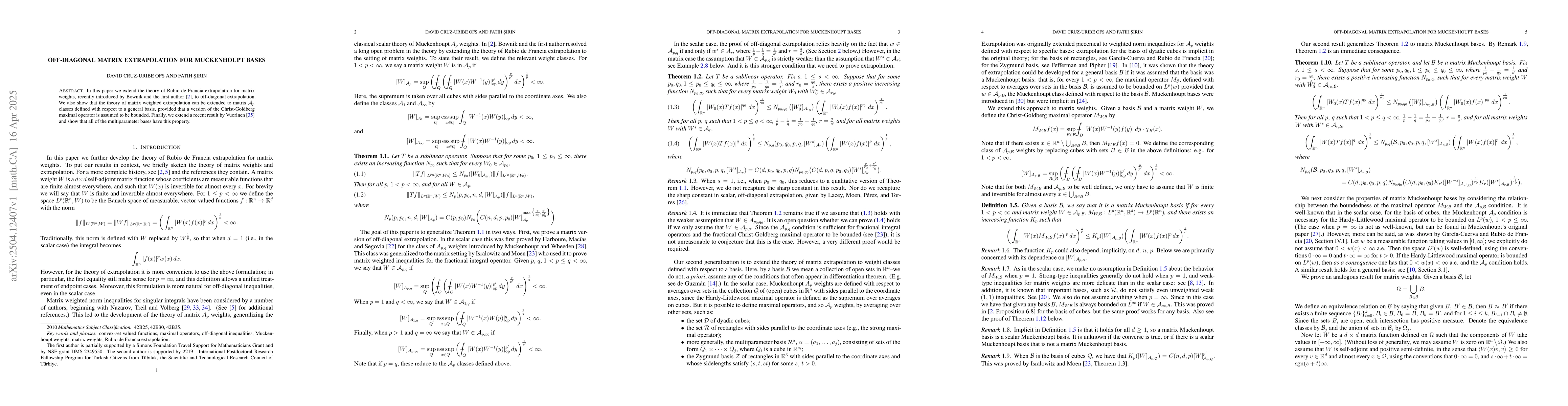 Thumbnail for Off-diagonal matrix extrapolation for Muckenhoupt bases