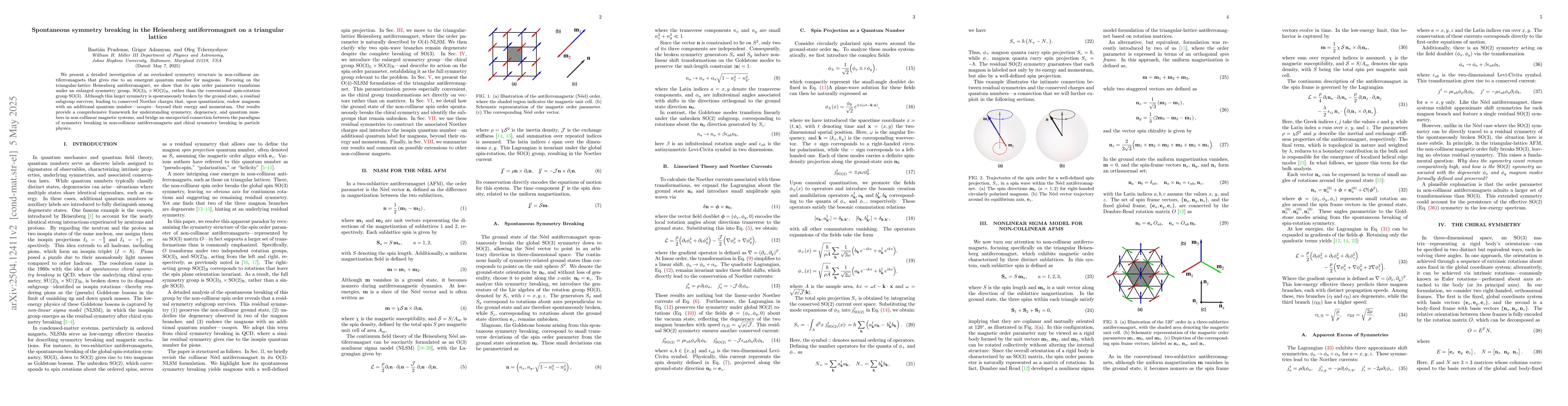 Thumbnail for Spontaneous symmetry breaking in the Heisenberg antiferromagnet on a
  triangular lattice