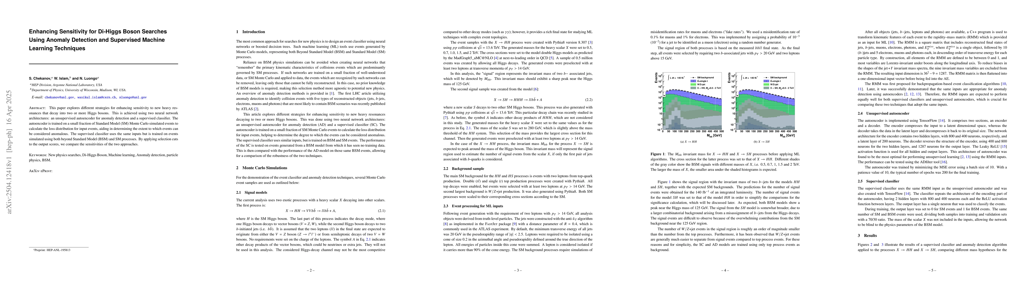Thumbnail for Enhancing Sensitivity for Di-Higgs Boson Searches Using Anomaly
  Detection and Supervised Machine Learning Techniques