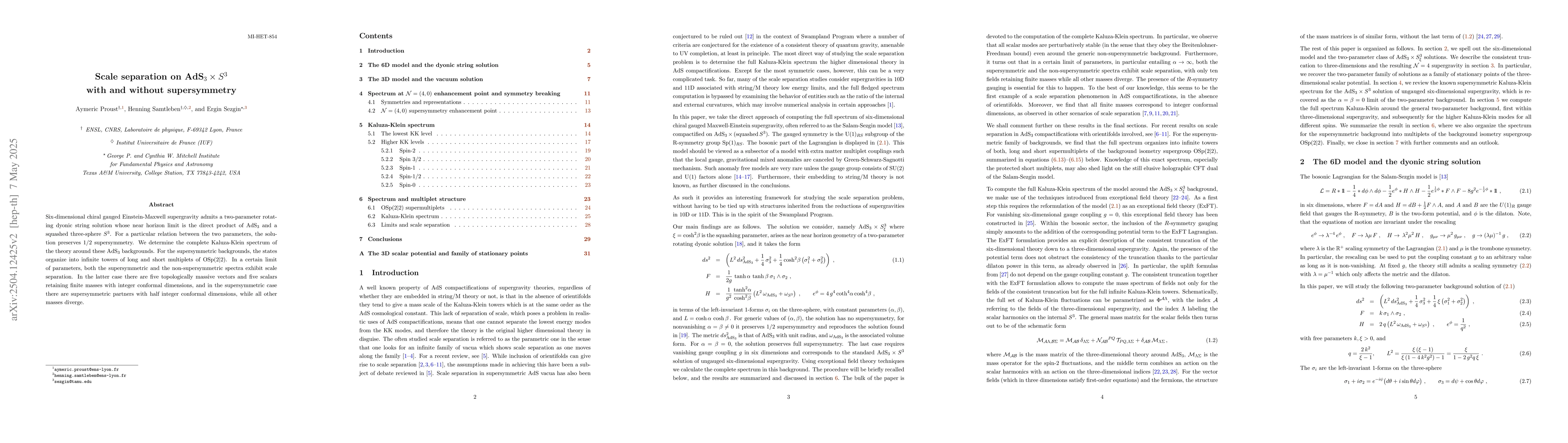 Thumbnail for Scale separation on AdS$_3\times S^3$ with and without supersymmetry