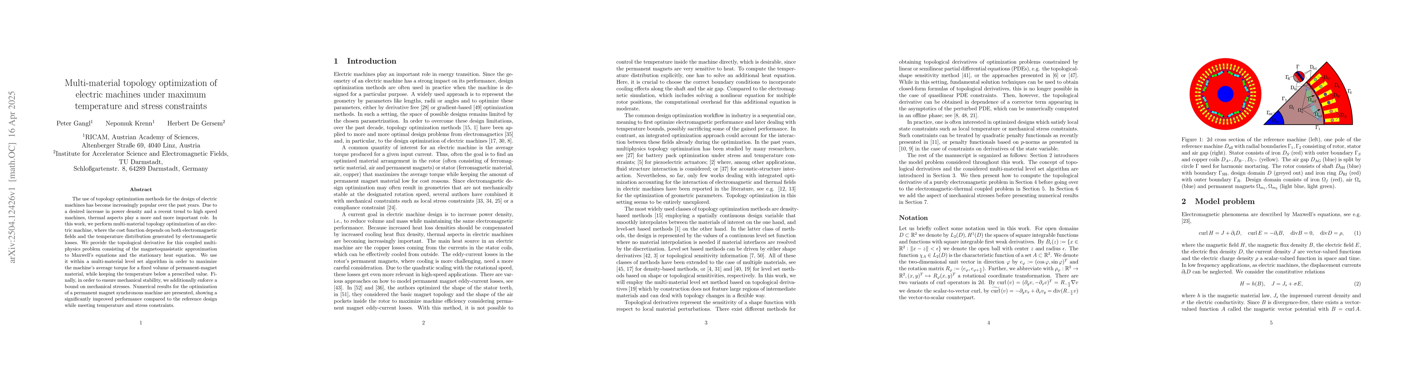 Thumbnail for Multi-material topology optimization of electric machines under maximum
  temperature and stress constraints