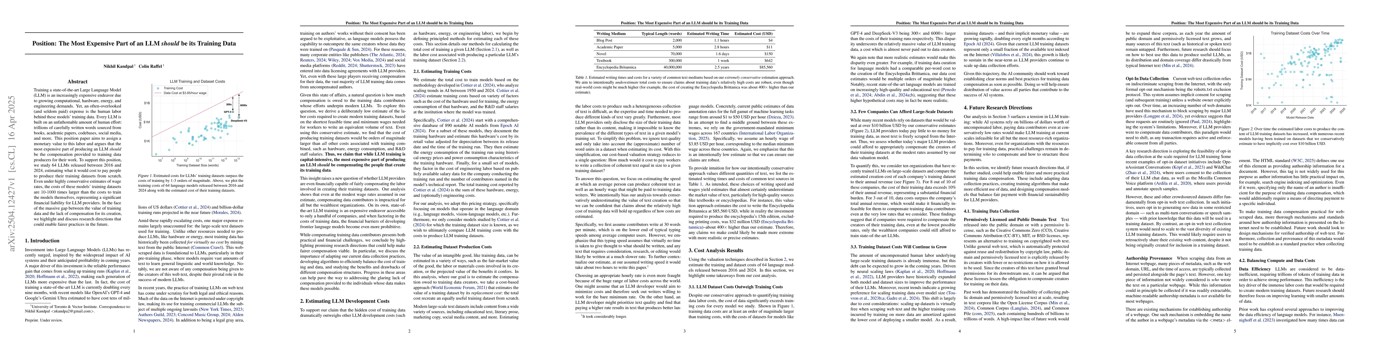 Thumbnail for Position: The Most Expensive Part of an LLM should be its Training Data