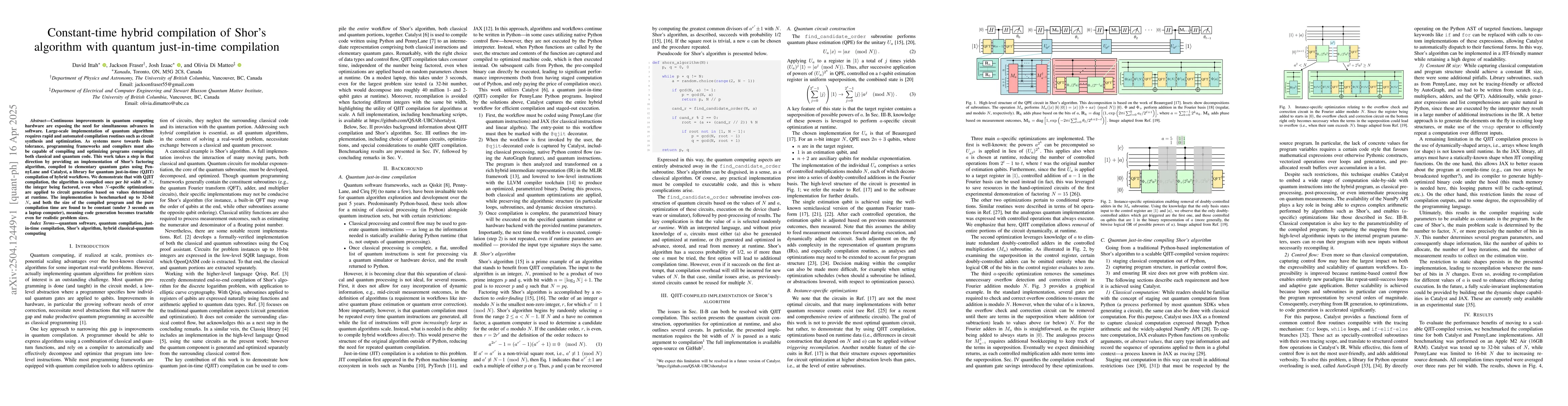 Thumbnail for Constant-time hybrid compilation of Shor's algorithm with quantum
  just-in-time compilation
