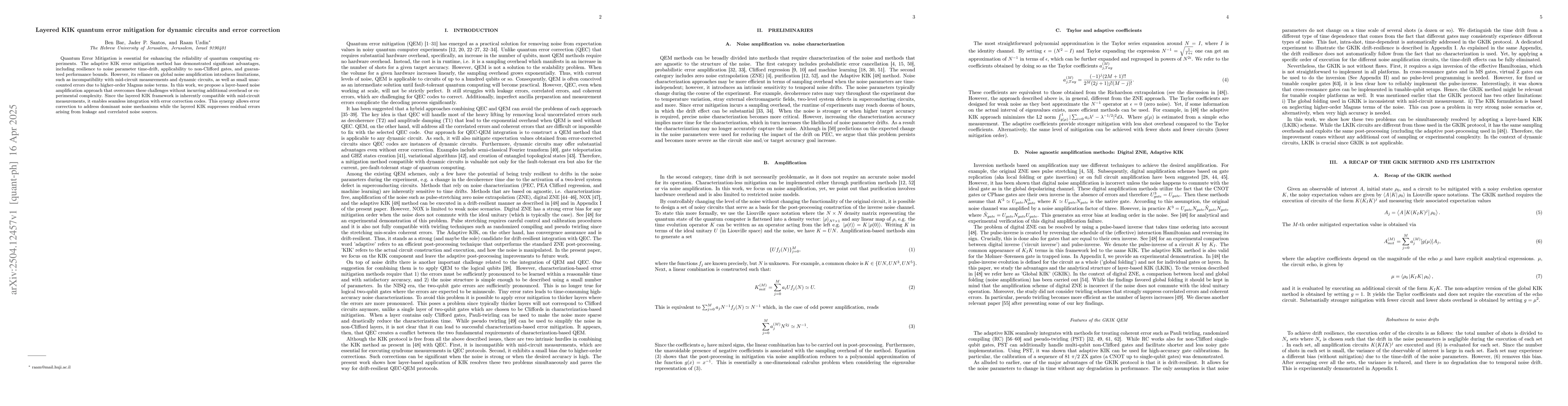 Thumbnail for Layered KIK quantum error mitigation for dynamic circuits and error
  correction