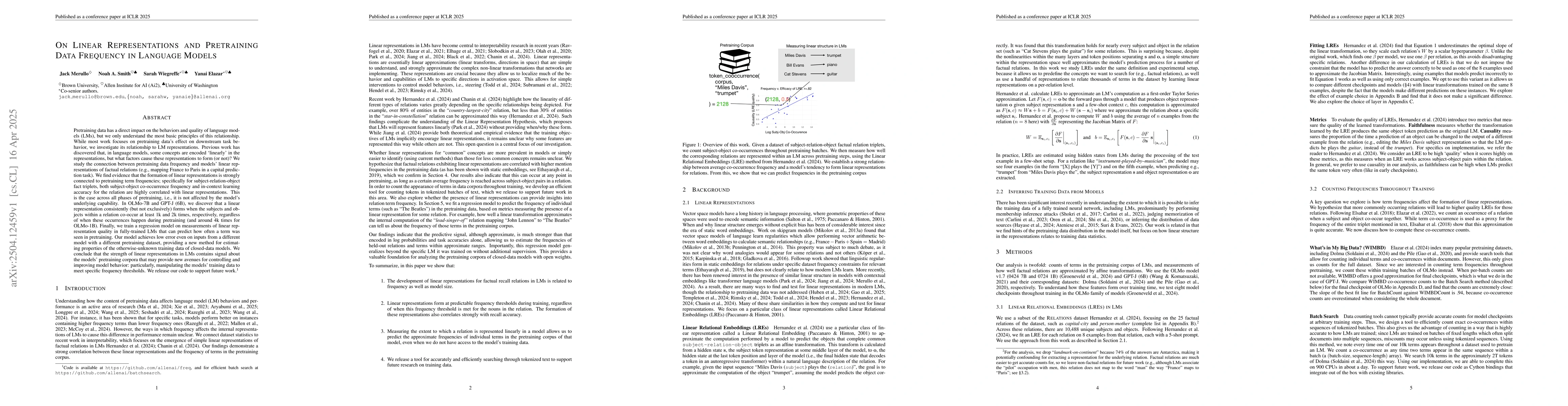 Thumbnail for On Linear Representations and Pretraining Data Frequency in Language
  Models