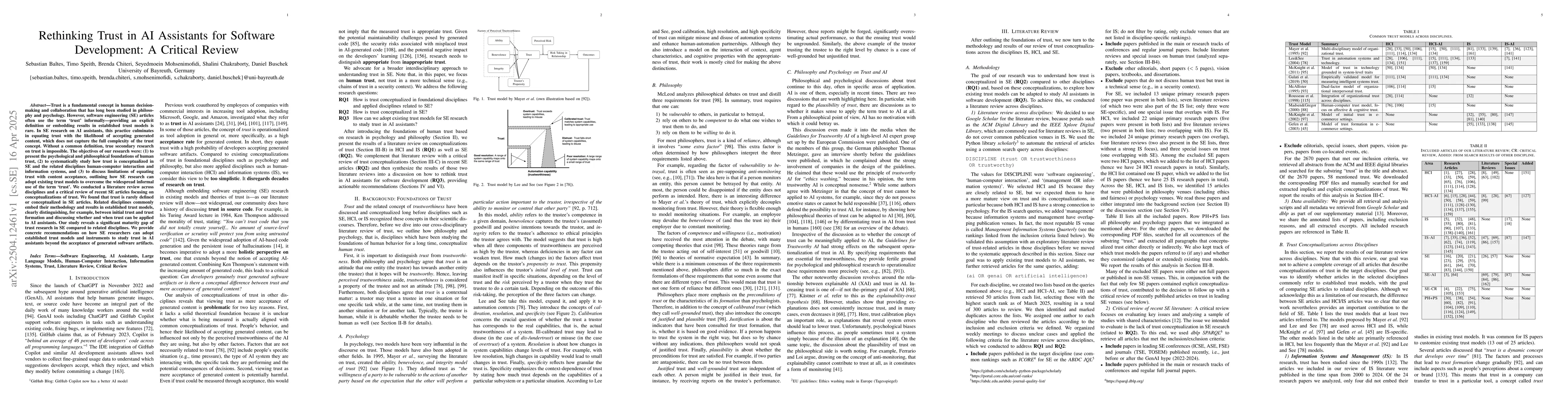 Thumbnail for Rethinking Trust in AI Assistants for Software Development: A Critical
  Review