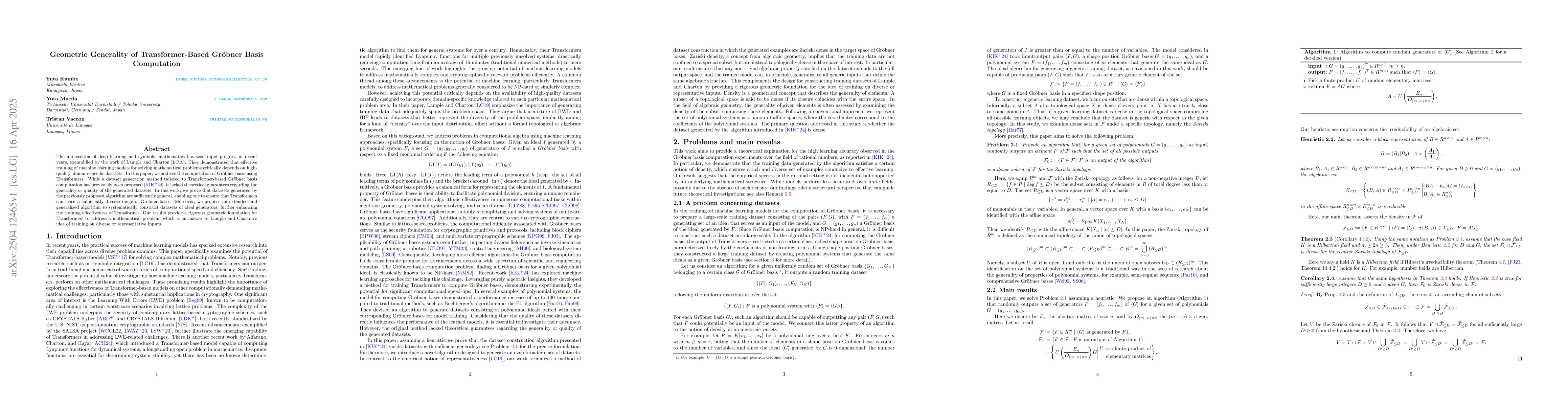 Thumbnail for Geometric Generality of Transformer-Based Gröbner Basis Computation