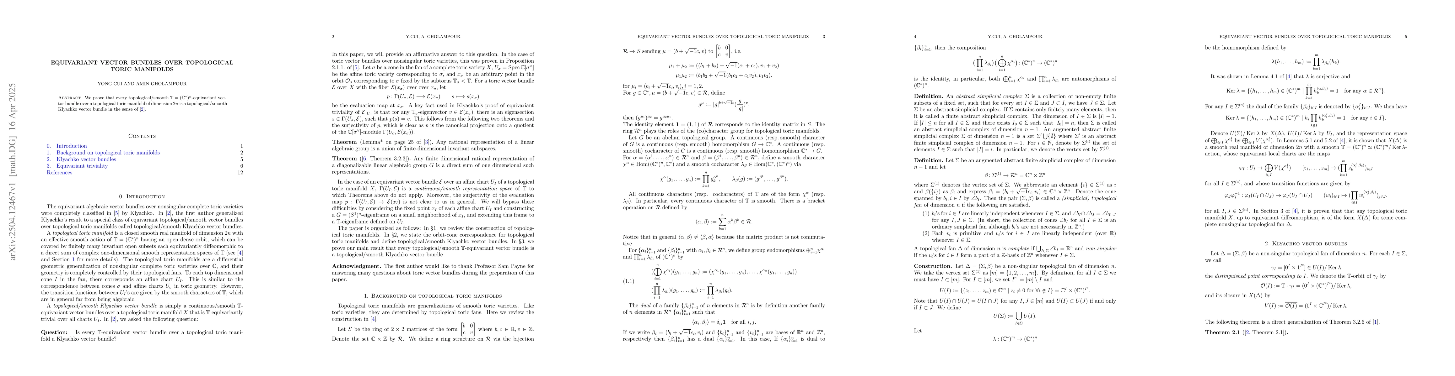 Thumbnail for Equivariant vector bundles over topological toric manifolds