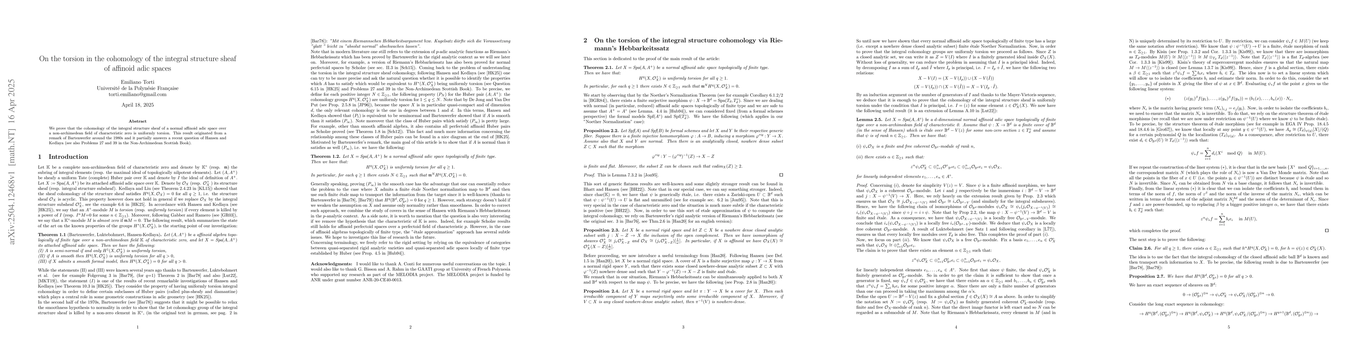 Thumbnail for On the torsion in the cohomology of the integral structure sheaf of
  affinoid adic spaces