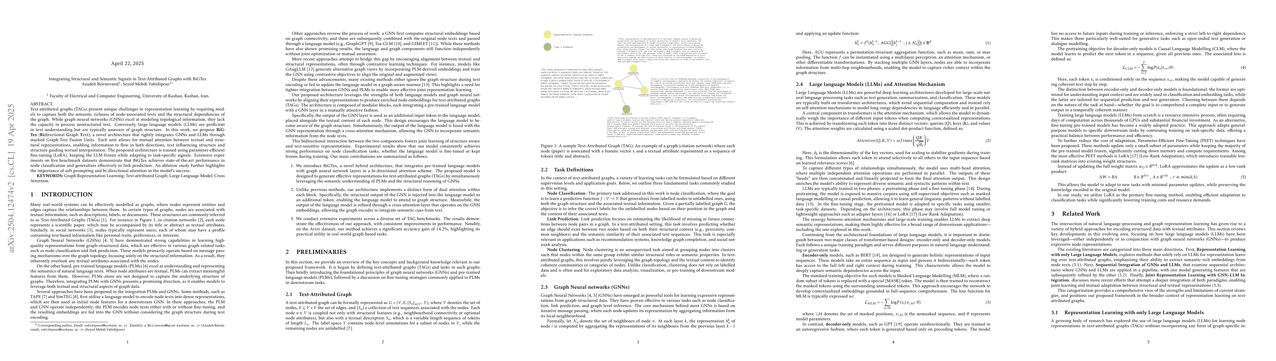 Thumbnail for Integrating Structural and Semantic Signals in Text-Attributed Graphs
  with BiGTex