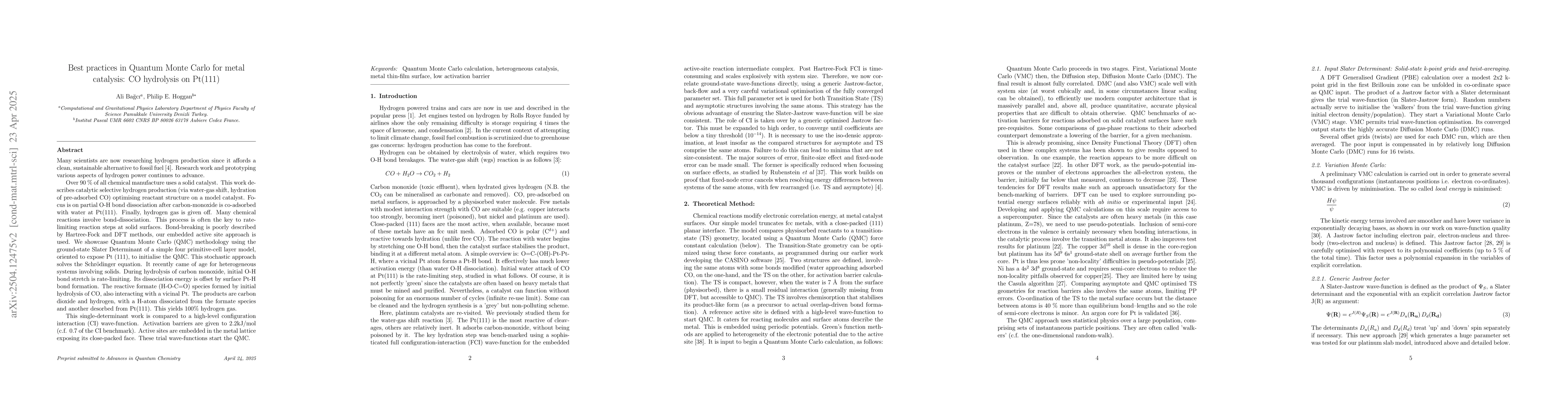 Thumbnail for Best practices in Quantum Monte Carlo for metal catalysis: CO hydrolysis
  on Pt(111)
