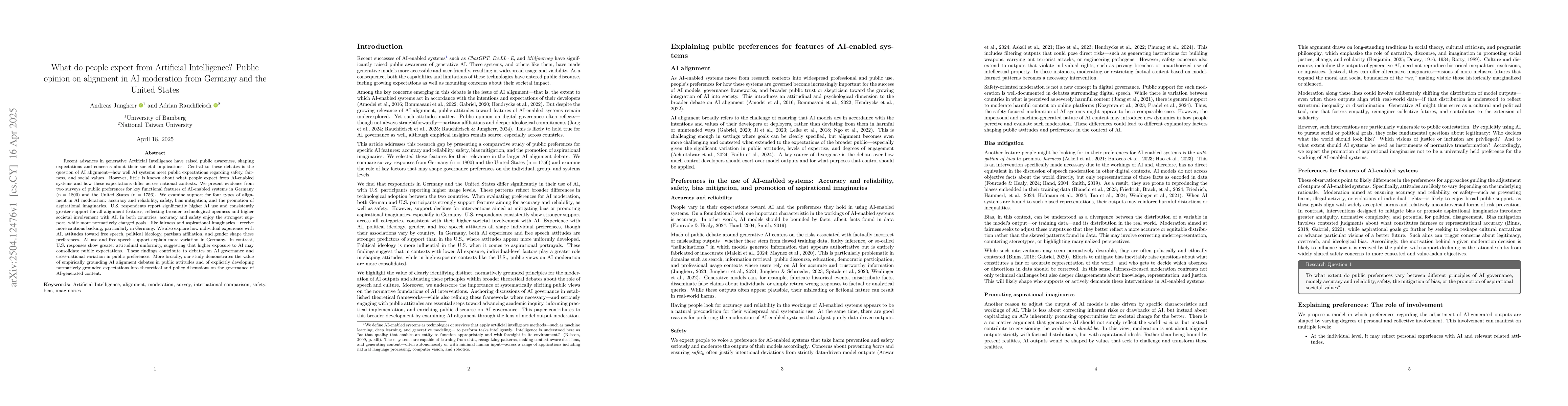 Thumbnail for What do people expect from Artificial Intelligence? Public opinion on
  alignment in AI moderation from Germany and the United States