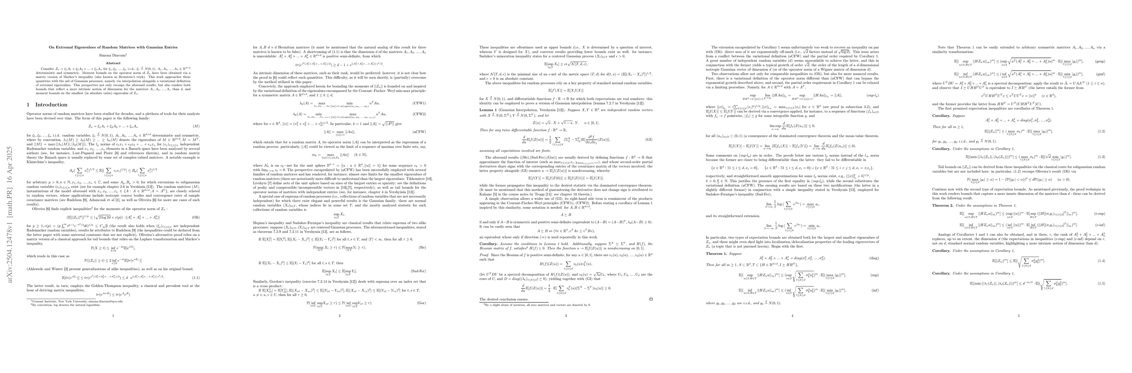 Thumbnail for On Extremal Eigenvalues of Random Matrices with Gaussian Entries