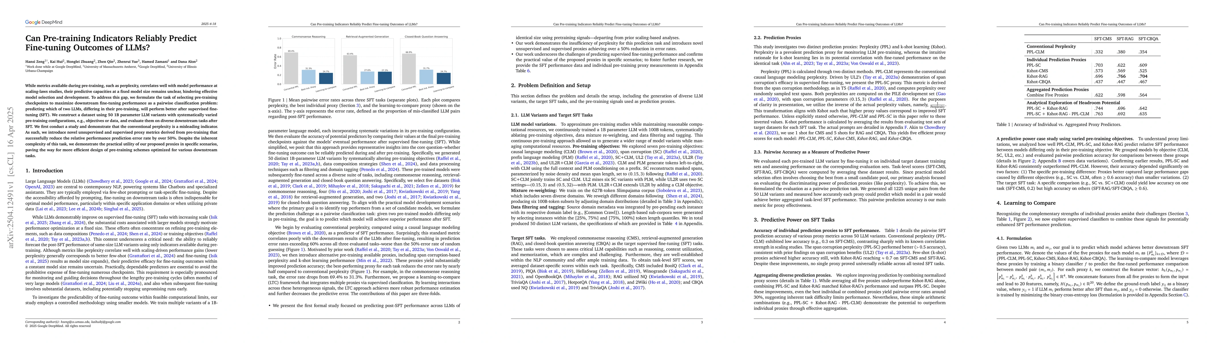 Thumbnail for Can Pre-training Indicators Reliably Predict Fine-tuning Outcomes of
  LLMs?