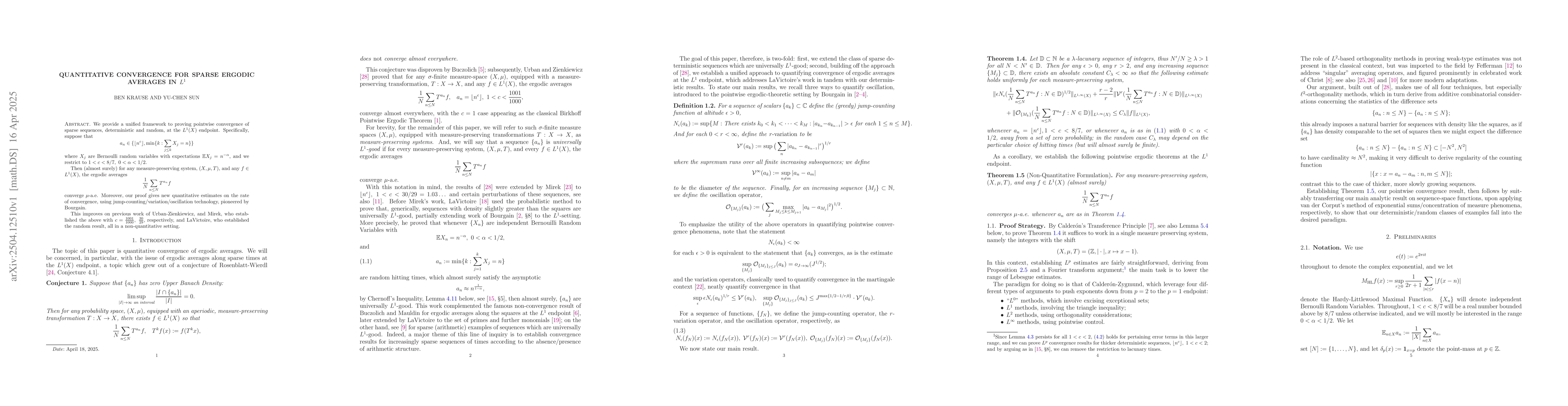 Thumbnail for Quantitative Convergence for Sparse Ergodic Averages in $L^1$