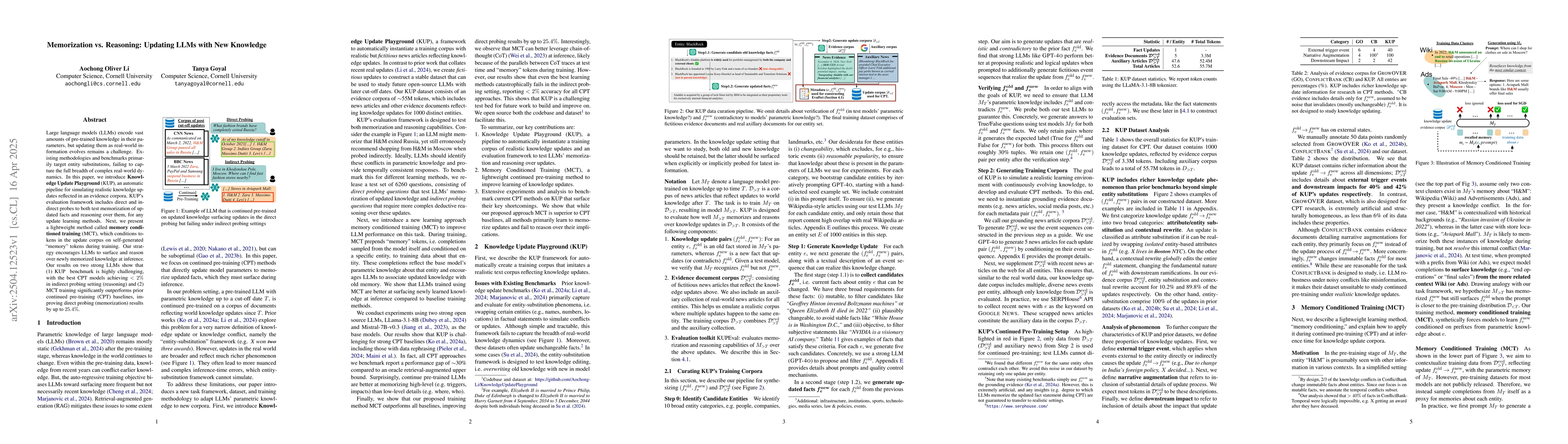 Thumbnail for Memorization vs. Reasoning: Updating LLMs with New Knowledge