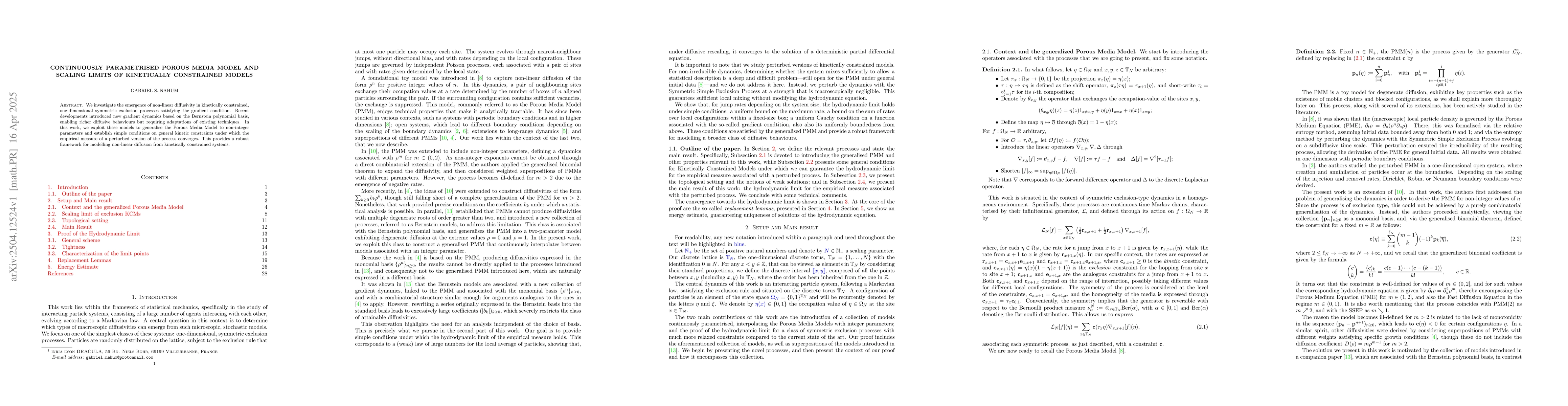 Thumbnail for Continuously Parametrised Porous Media Model and Scaling Limits of
  Kinetically Constrained Models
