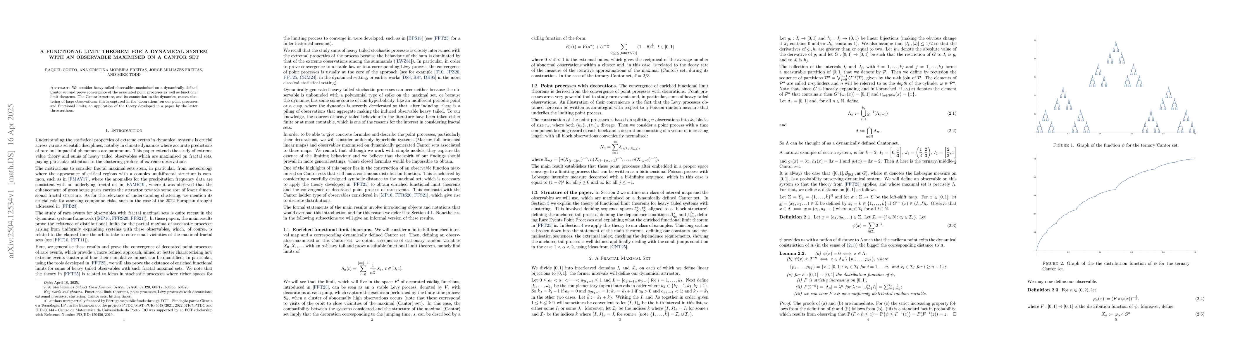 Thumbnail for A functional limit theorem for a dynamical system with an observable
  maximised on a Cantor set