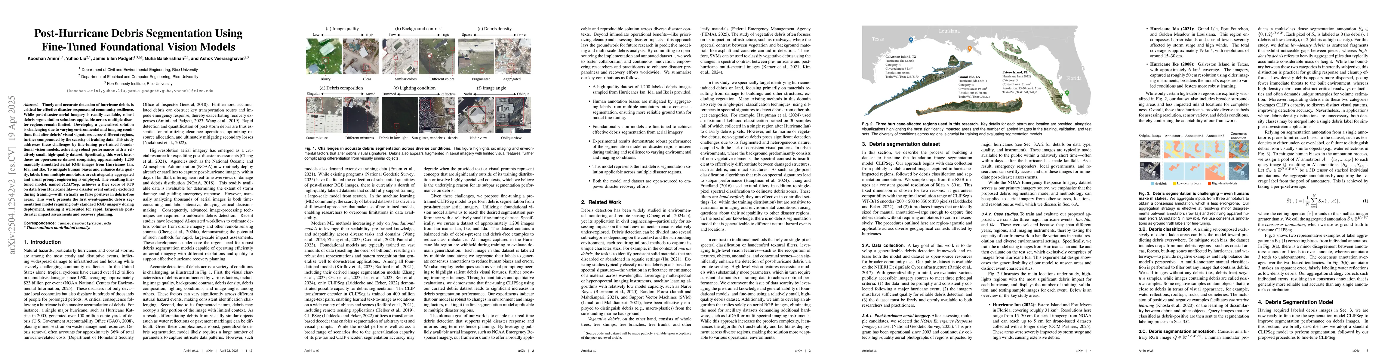 Thumbnail for Post-Hurricane Debris Segmentation Using Fine-Tuned Foundational Vision
  Models