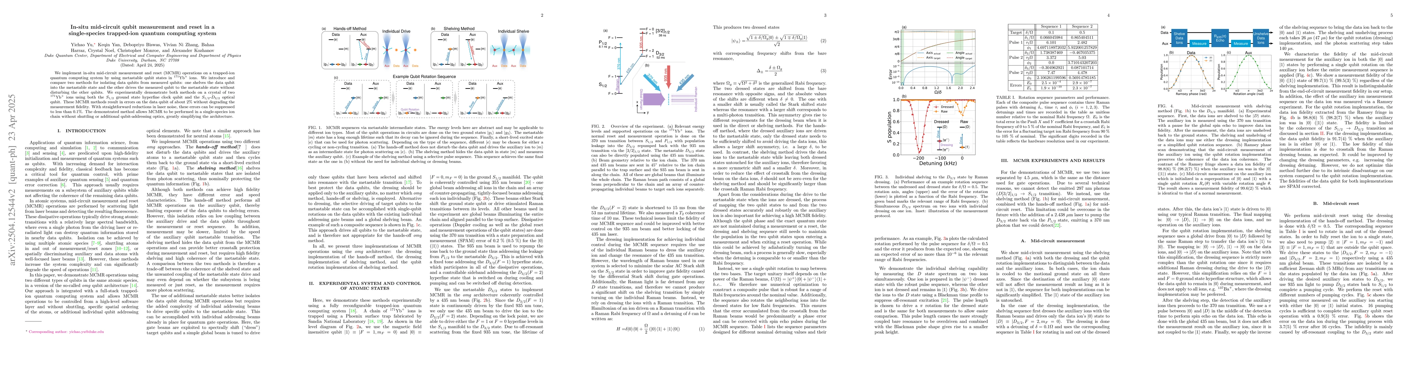 Thumbnail for In-situ mid-circuit qubit measurement and reset in a single-species
  trapped-ion quantum computing system