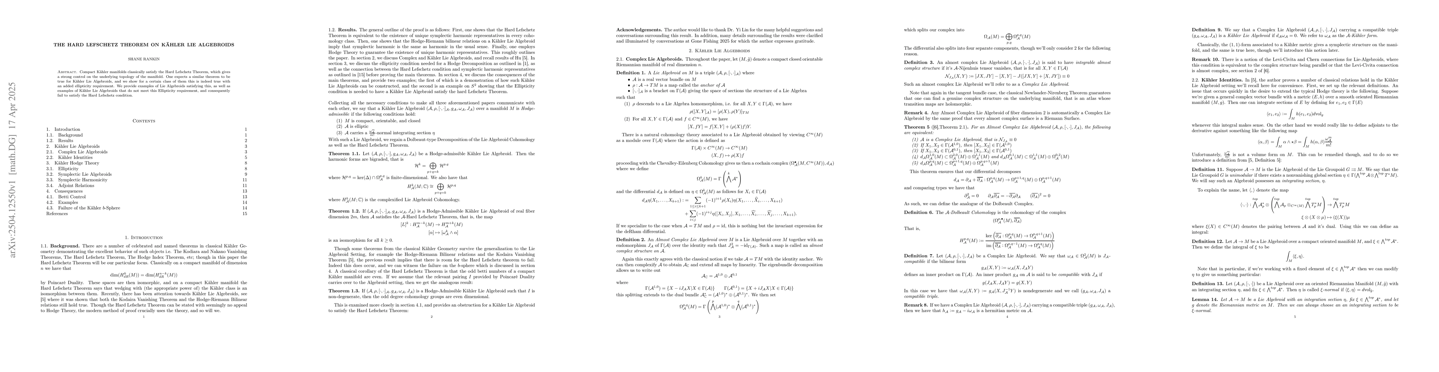 Thumbnail for The Hard Lefschetz Theorem on Kähler Lie Algebroids